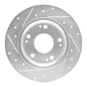 Honda CR-Z Brake Rotor (1) - Rear Right - R1 Concepts - Drilled & Slotted - Silver - `11-`15